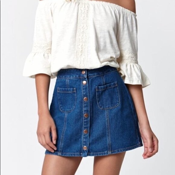 Brandy Melville Mini Button Front Denim Jean Skirt - Picture 1 of 10
